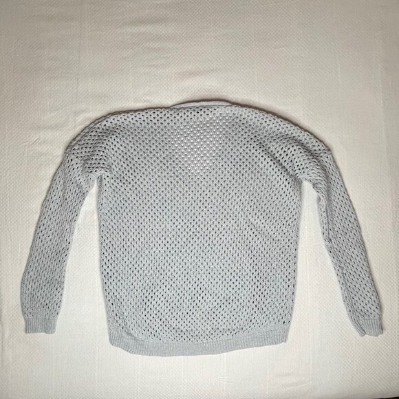 Theory Light Blue / Grey Open-Knit V-Neck Sweater | 100% Cotton | Size Medium - Picture 4 of 7